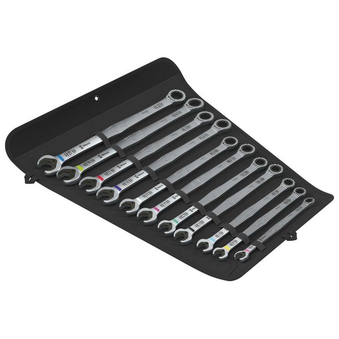 Wera 6007 Joker 11 Set Chiavi a Cricchetto e a Rullino 11 Pezzi con Borsa Arrotolabile Acciaio al Cromo-Molibdeno 80 Denti 30 Gradi colore Nero