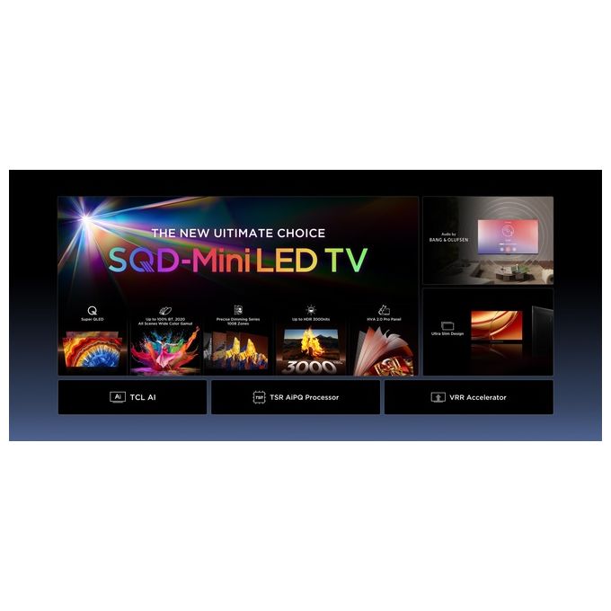 TCL 55C8L C8L TV 55'' 4K UHD SQD-Mini LED 144Hz Google TV Dolby Vision Atmos Audio Bang and Olufsen colore Nero