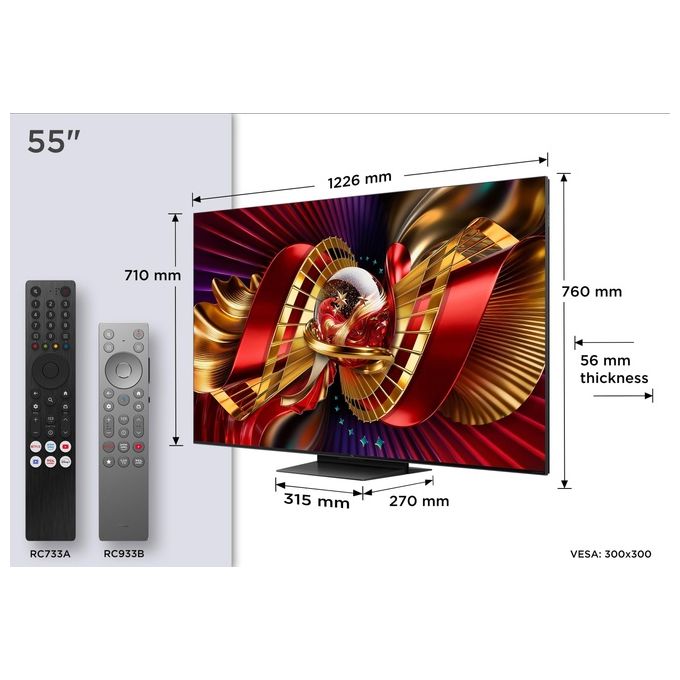 TCL 55C8L C8L TV 55'' 4K UHD SQD-Mini LED 144Hz Google TV Dolby Vision Atmos Audio Bang and Olufsen colore Nero