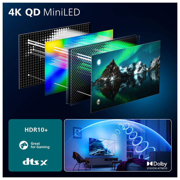 Philips 55MLED920-12 Ambilight TV QD Mini LED 55'' 4K Ultra HD Smart TV Titan OS Dolby Vision Dolby Atmos colore Nero