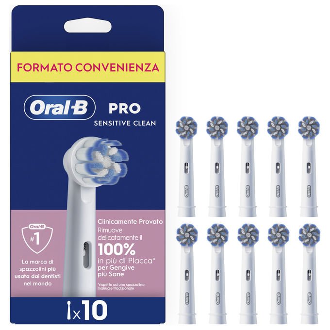 Oral-B 8700216987516 PRO Sensitive Clean Testina di Ricambio 10 Pezzi Setole Ultra-Morbide Indicatore Usura colore Bianco