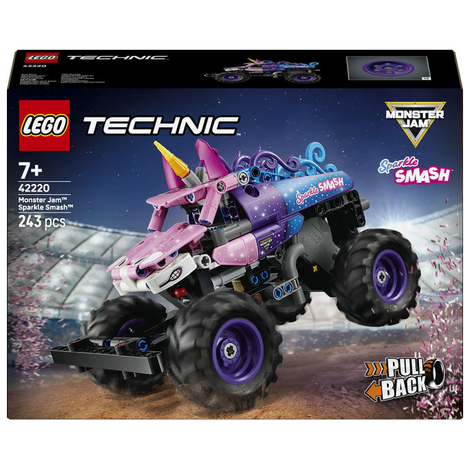 Lego 42220 Technic Monster Jam Sparkle Smash Camion Giocattolo Pull-Back con Dettagli di Unicorno e Stelle Scintillanti colore Multicolore
