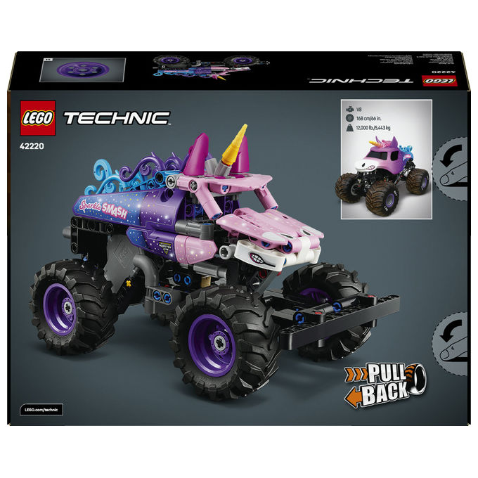 Lego 42220 Technic Monster Jam Sparkle Smash Camion Giocattolo Pull-Back con Dettagli di Unicorno e Stelle Scintillanti colore Multicolore