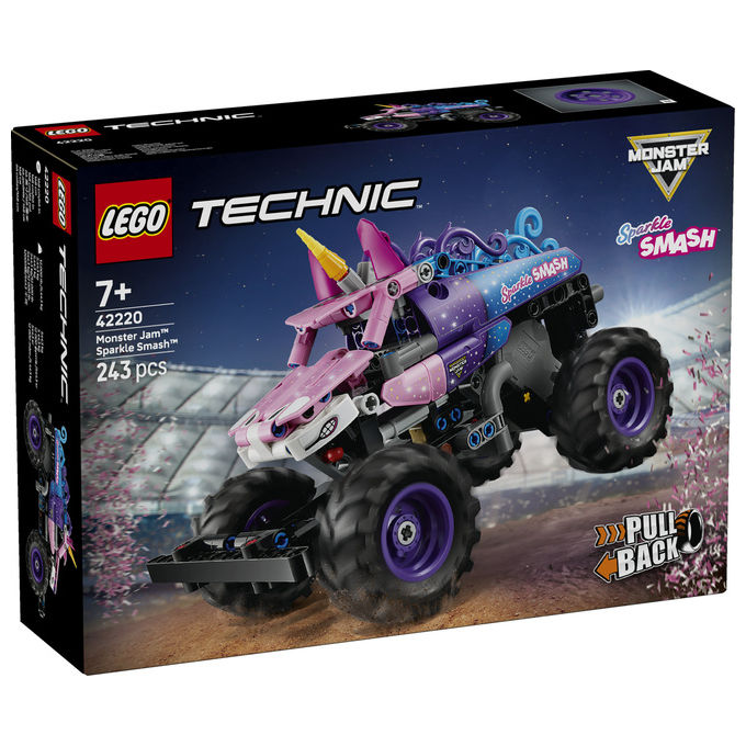 Lego 42220 Technic Monster Jam Sparkle Smash Camion Giocattolo Pull-Back con Dettagli di Unicorno e Stelle Scintillanti colore Multicolore