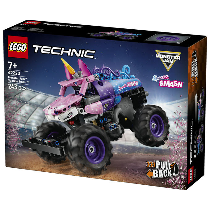 Lego 42220 Technic Monster Jam Sparkle Smash Camion Giocattolo Pull-Back con Dettagli di Unicorno e Stelle Scintillanti colore Multicolore