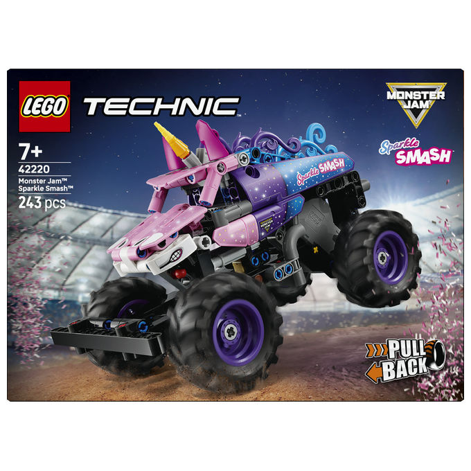 Lego 42220 Technic Monster Jam Sparkle Smash Camion Giocattolo Pull-Back con Dettagli di Unicorno e Stelle Scintillanti colore Multicolore