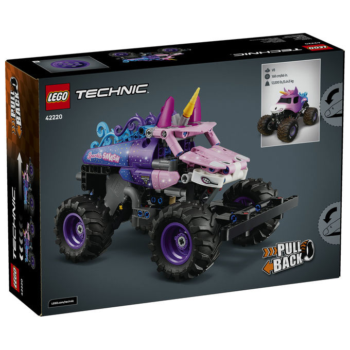 Lego 42220 Technic Monster Jam Sparkle Smash Camion Giocattolo Pull-Back con Dettagli di Unicorno e Stelle Scintillanti colore Multicolore