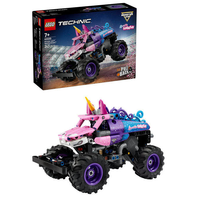 Lego 42220 Technic Monster Jam Sparkle Smash Camion Giocattolo Pull-Back con Dettagli di Unicorno e Stelle Scintillanti colore Multicolore