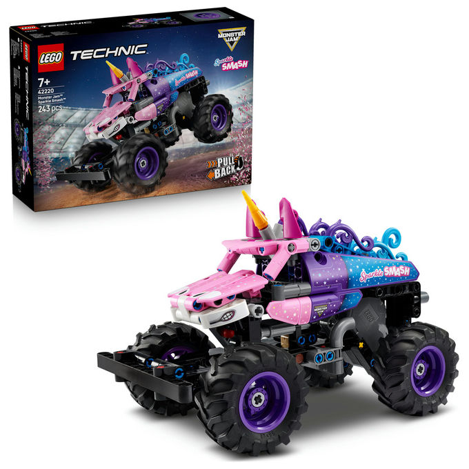 Lego 42220 Technic Monster Jam Sparkle Smash Camion Giocattolo Pull-Back con Dettagli di Unicorno e Stelle Scintillanti colore Multicolore