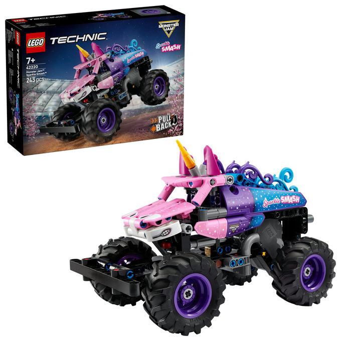 Lego 42220 Technic Monster Jam Sparkle Smash Camion Giocattolo Pull-Back con Dettagli di Unicorno e Stelle Scintillanti colore Multicolore