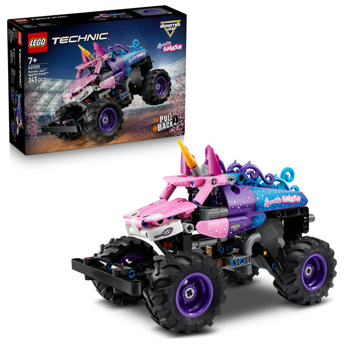 Lego 42220 Technic Monster Jam Sparkle Smash Camion Giocattolo Pull-Back con Dettagli di Unicorno e Stelle Scintillanti colore Multicolore