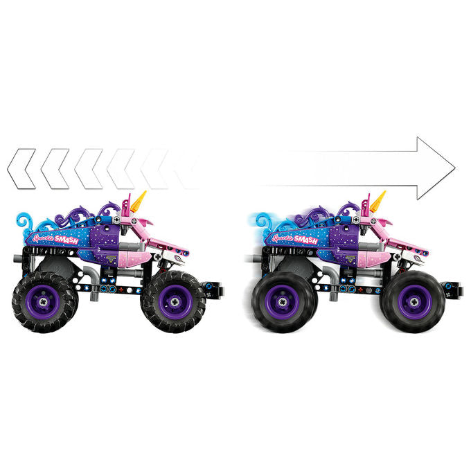 Lego 42220 Technic Monster Jam Sparkle Smash Camion Giocattolo Pull-Back con Dettagli di Unicorno e Stelle Scintillanti colore Multicolore