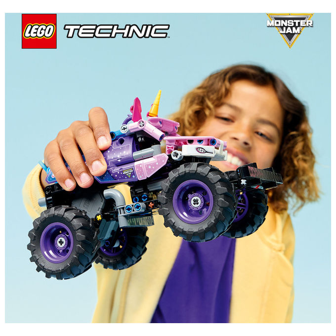 Lego 42220 Technic Monster Jam Sparkle Smash Camion Giocattolo Pull-Back con Dettagli di Unicorno e Stelle Scintillanti colore Multicolore