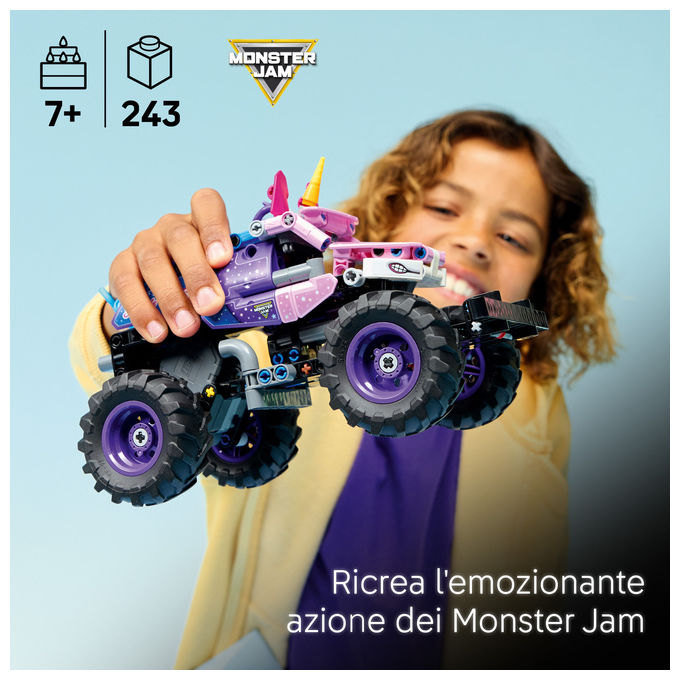 Lego 42220 Technic Monster Jam Sparkle Smash Camion Giocattolo Pull-Back con Dettagli di Unicorno e Stelle Scintillanti colore Multicolore
