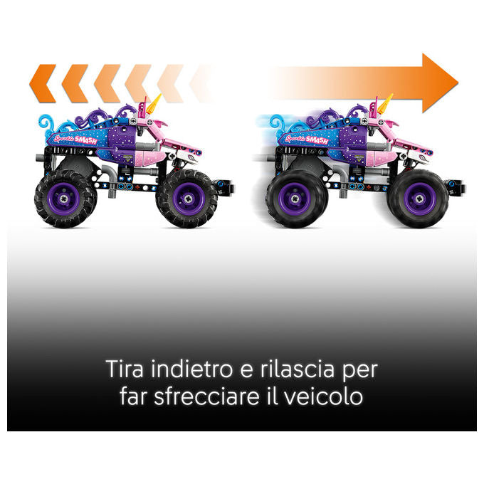 Lego 42220 Technic Monster Jam Sparkle Smash Camion Giocattolo Pull-Back con Dettagli di Unicorno e Stelle Scintillanti colore Multicolore
