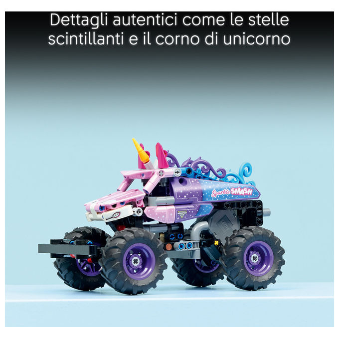 Lego 42220 Technic Monster Jam Sparkle Smash Camion Giocattolo Pull-Back con Dettagli di Unicorno e Stelle Scintillanti colore Multicolore