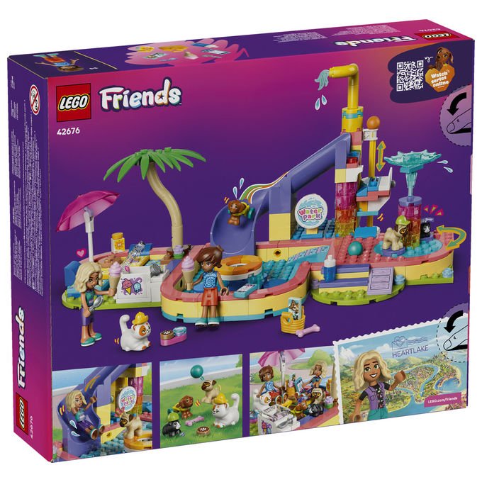 Lego 42676 Friends Set Costruzione Parco Acquatico con Scivolo 2 Mini Bamboline 4 Animali 278 Pezzi da 6 Anni