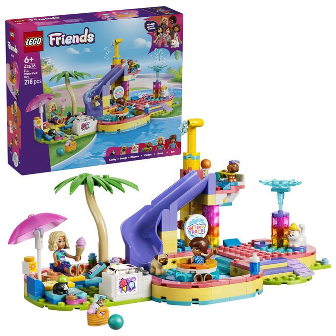 Lego 42676 Friends Set Costruzione Parco Acquatico con Scivolo 2 Mini Bamboline 4 Animali 278 Pezzi da 6 Anni