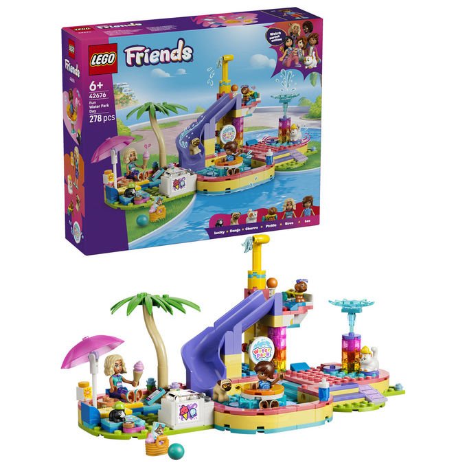 Lego 42676 Friends Set Costruzione Parco Acquatico con Scivolo 2 Mini Bamboline 4 Animali 278 Pezzi da 6 Anni
