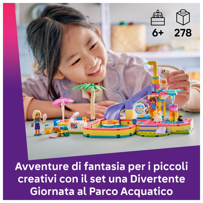 Lego 42676 Friends Set Costruzione Parco Acquatico con Scivolo 2 Mini Bamboline 4 Animali 278 Pezzi da 6 Anni