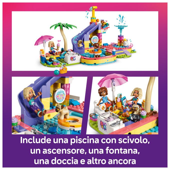 Lego 42676 Friends Set Costruzione Parco Acquatico con Scivolo 2 Mini Bamboline 4 Animali 278 Pezzi da 6 Anni
