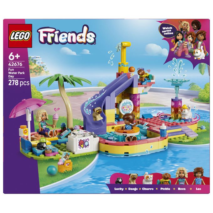 Lego 42676 Friends Set Costruzione Parco Acquatico con Scivolo 2 Mini Bamboline 4 Animali 278 Pezzi da 6 Anni