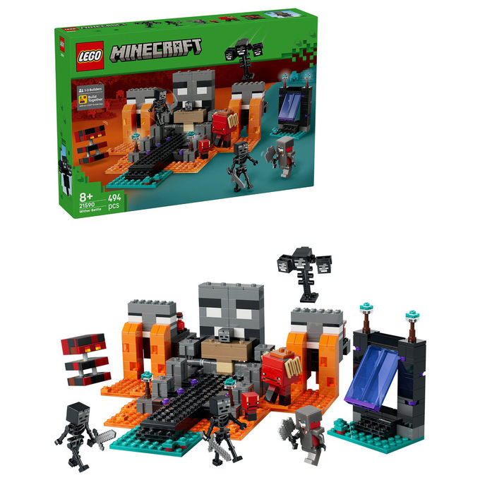 Lego 21590 Minecraft Battaglia contro il Wither con Personaggi Guerriero Crimson Strider Boss Wither Portale del Nether e Funzione Esplosiva colore Multicolore