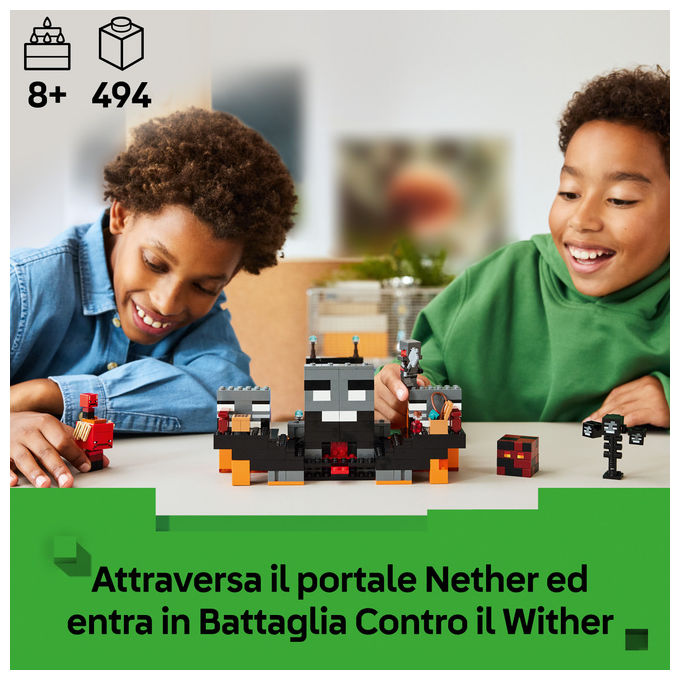 Lego 21590 Minecraft Battaglia contro il Wither con Personaggi Guerriero Crimson Strider Boss Wither Portale del Nether e Funzione Esplosiva colore Multicolore