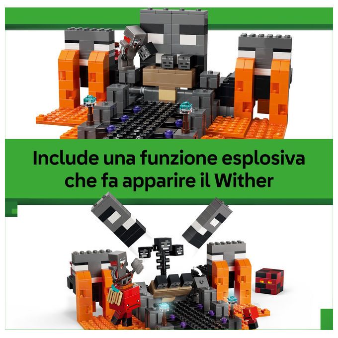 Lego 21590 Minecraft Battaglia contro il Wither con Personaggi Guerriero Crimson Strider Boss Wither Portale del Nether e Funzione Esplosiva colore Multicolore