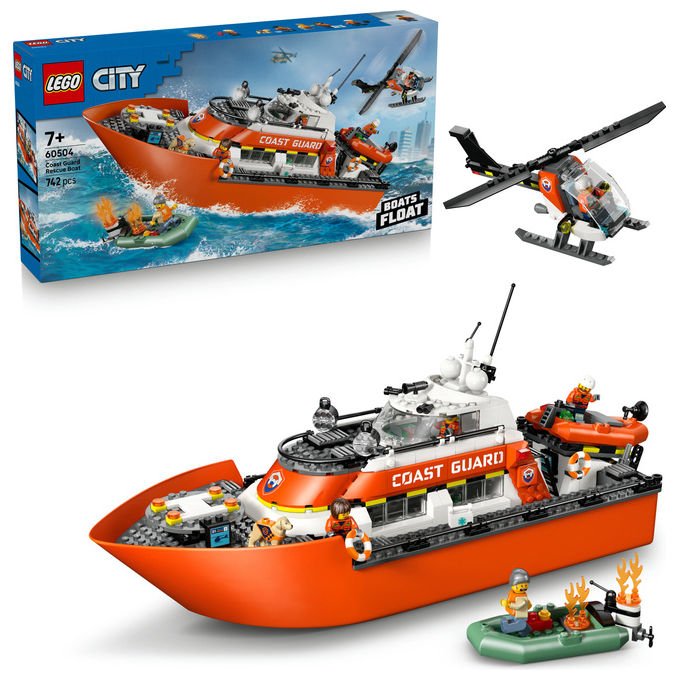 Lego 60504 City Motoscafo di Soccorso ed Elicottero della Guardia Costiera Set da Costruzione con 742 Pezzi per Bambini da 7+ Anni colore Multicolore