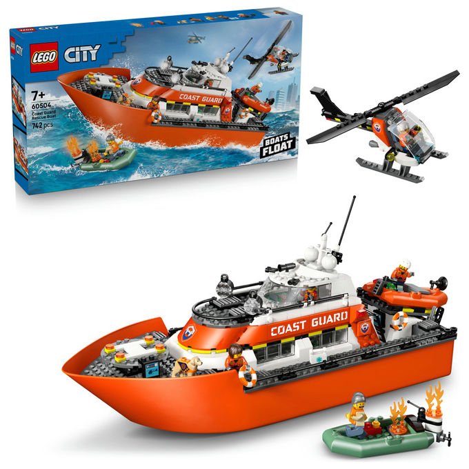 Lego 60504 City Motoscafo di Soccorso ed Elicottero della Guardia Costiera Set da Costruzione con 742 Pezzi per Bambini da 7+ Anni colore Multicolore