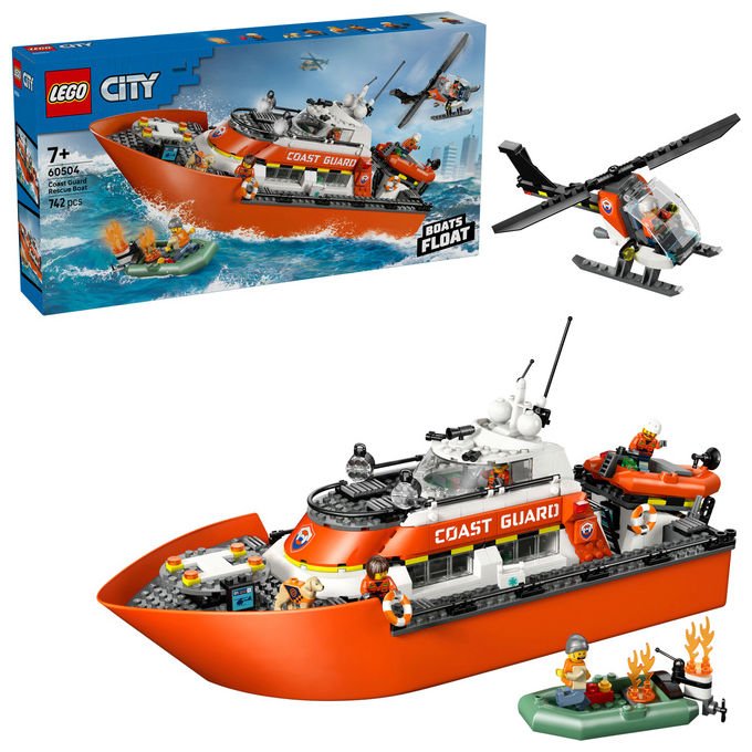 Lego 60504 City Motoscafo di Soccorso ed Elicottero della Guardia Costiera Set da Costruzione con 742 Pezzi per Bambini da 7+ Anni colore Multicolore