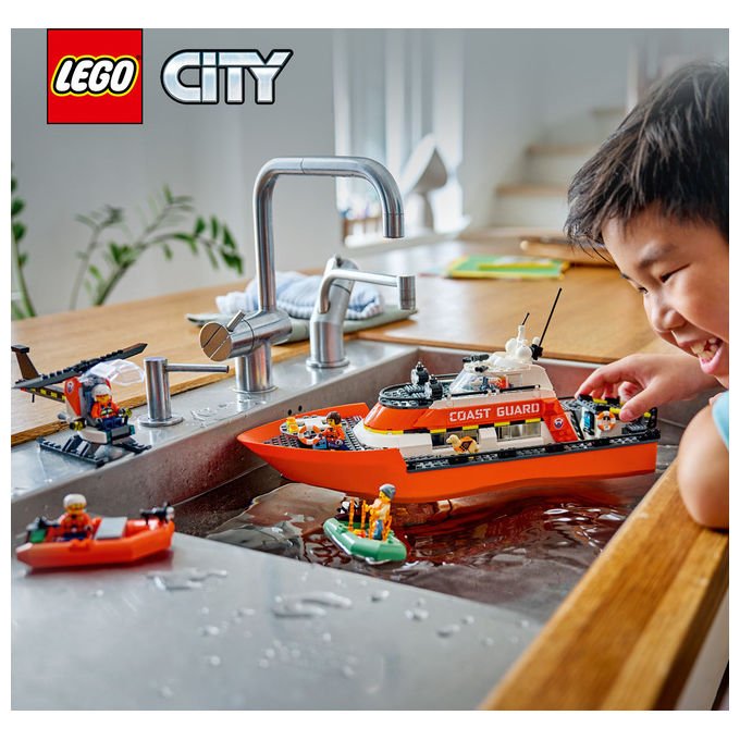 Lego 60504 City Motoscafo di Soccorso ed Elicottero della Guardia Costiera Set da Costruzione con 742 Pezzi per Bambini da 7+ Anni colore Multicolore