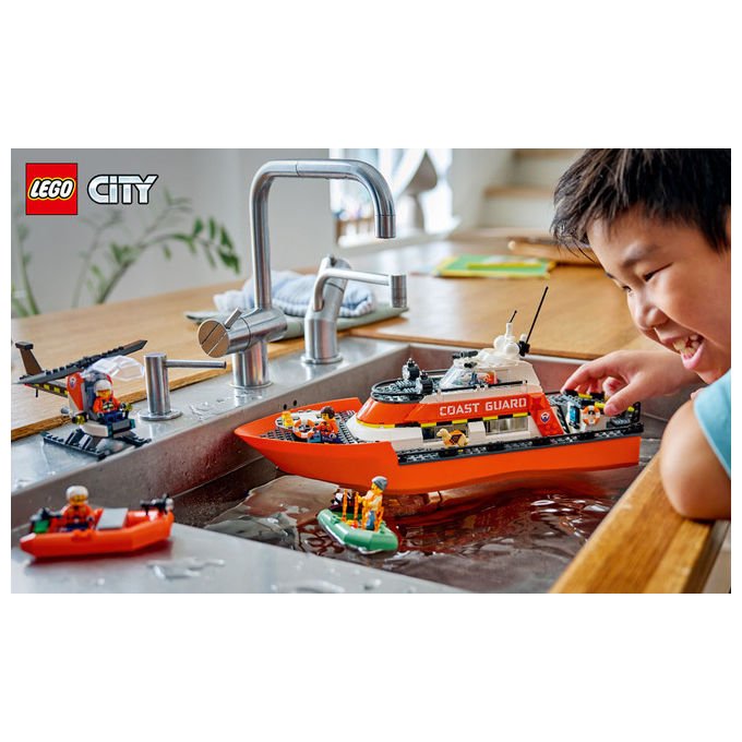 Lego 60504 City Motoscafo di Soccorso ed Elicottero della Guardia Costiera Set da Costruzione con 742 Pezzi per Bambini da 7+ Anni colore Multicolore
