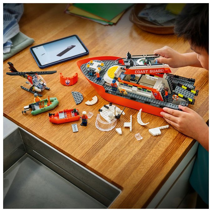 Lego 60504 City Motoscafo di Soccorso ed Elicottero della Guardia Costiera Set da Costruzione con 742 Pezzi per Bambini da 7+ Anni colore Multicolore