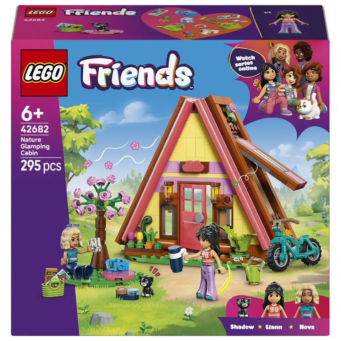 Lego 42682 Friends Cabina Glamping nella Natura Bambola Giocattolo Campfire con 2 Minifigure e Gatto colore Nero