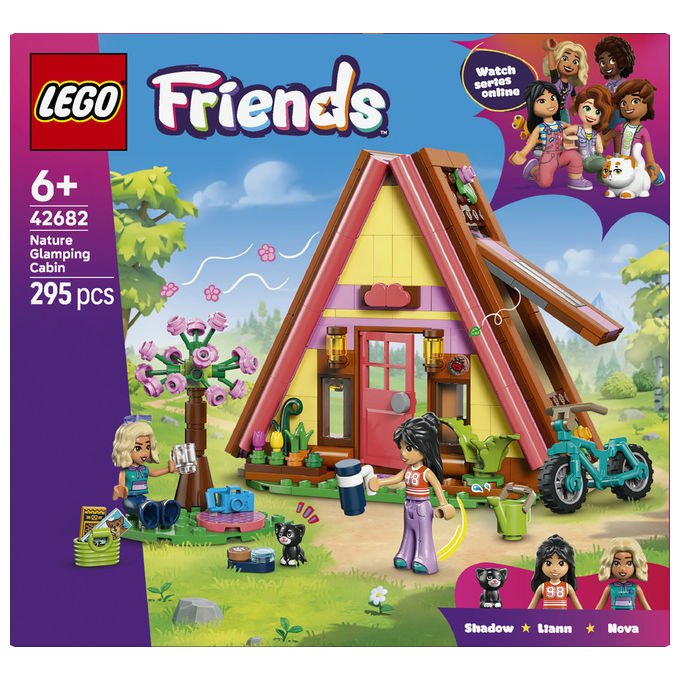 Lego 42682 Friends Cabina Glamping nella Natura Bambola Giocattolo Campfire con 2 Minifigure e Gatto colore Nero