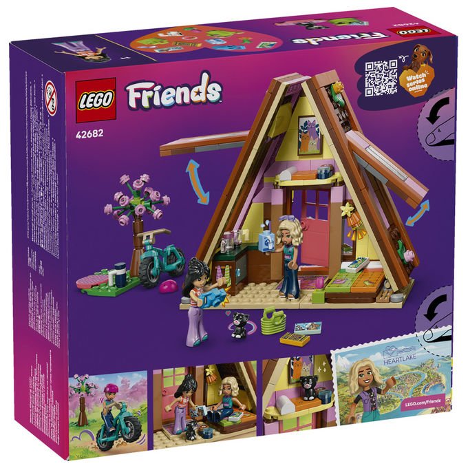 Lego 42682 Friends Cabina Glamping nella Natura Bambola Giocattolo Campfire con 2 Minifigure e Gatto colore Nero