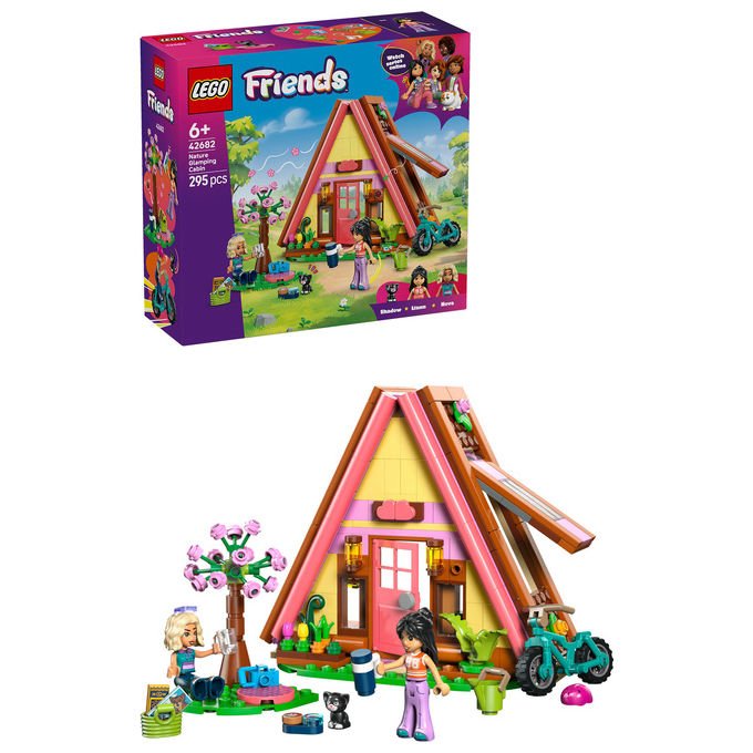 Lego 42682 Friends Cabina Glamping nella Natura Bambola Giocattolo Campfire con 2 Minifigure e Gatto colore Nero