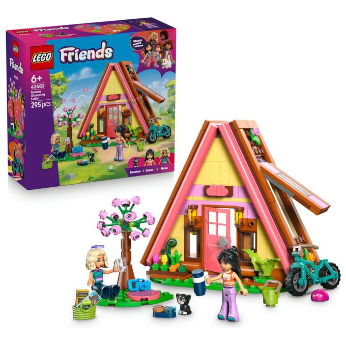 Lego 42682 Friends Cabina Glamping nella Natura Bambola Giocattolo Campfire con 2 Minifigure e Gatto colore Nero
