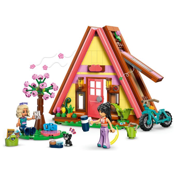 Lego 42682 Friends Cabina Glamping nella Natura Bambola Giocattolo Campfire con 2 Minifigure e Gatto colore Nero