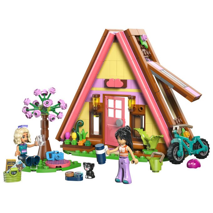 Lego 42682 Friends Cabina Glamping nella Natura Bambola Giocattolo Campfire con 2 Minifigure e Gatto colore Nero