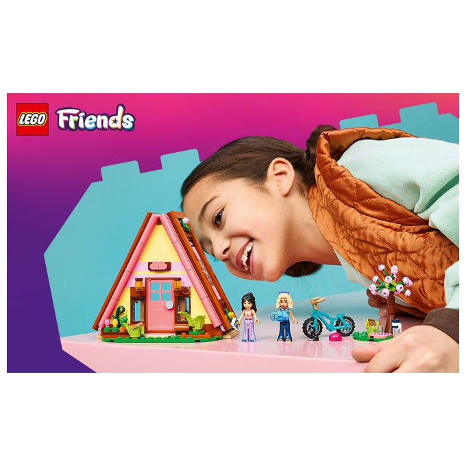 Lego 42682 Friends Cabina Glamping nella Natura Bambola Giocattolo Campfire con 2 Minifigure e Gatto colore Nero