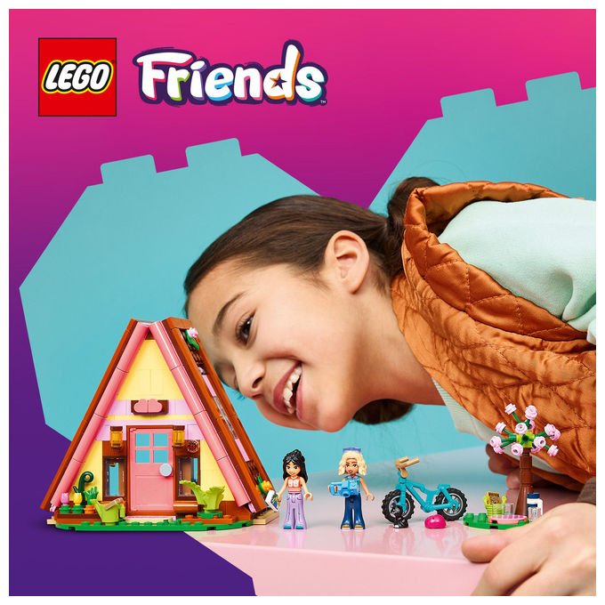 Lego 42682 Friends Cabina Glamping nella Natura Bambola Giocattolo Campfire con 2 Minifigure e Gatto colore Nero