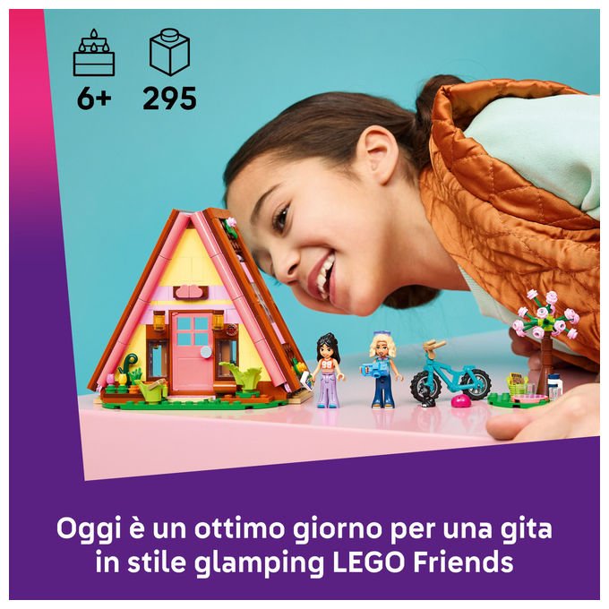Lego 42682 Friends Cabina Glamping nella Natura Bambola Giocattolo Campfire con 2 Minifigure e Gatto colore Nero