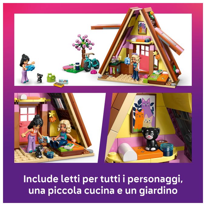 Lego 42682 Friends Cabina Glamping nella Natura Bambola Giocattolo Campfire con 2 Minifigure e Gatto colore Nero