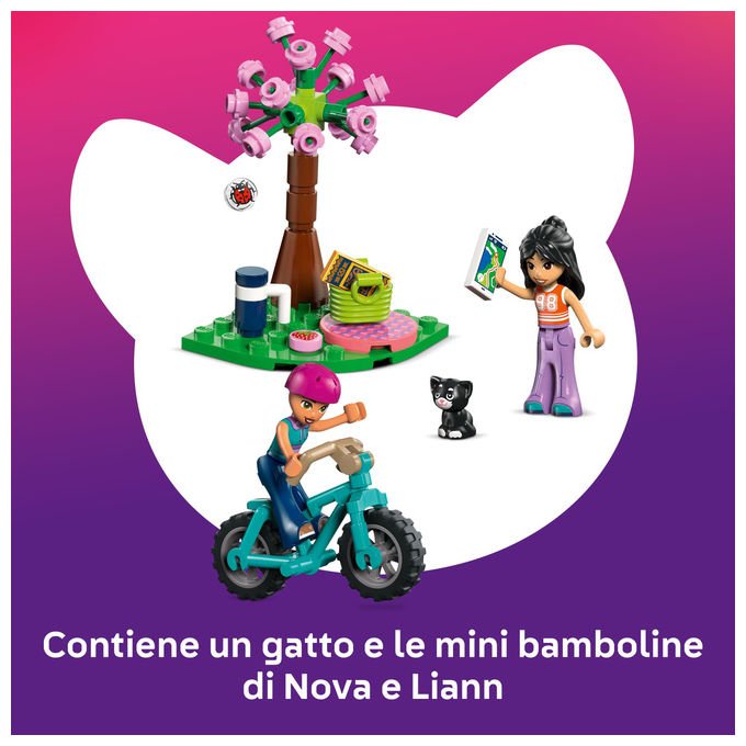 Lego 42682 Friends Cabina Glamping nella Natura Bambola Giocattolo Campfire con 2 Minifigure e Gatto colore Nero