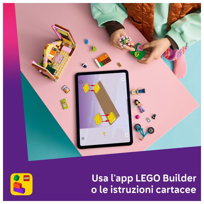 Lego 42682 Friends Cabina Glamping nella Natura Bambola Giocattolo Campfire con 2 Minifigure e Gatto colore Nero