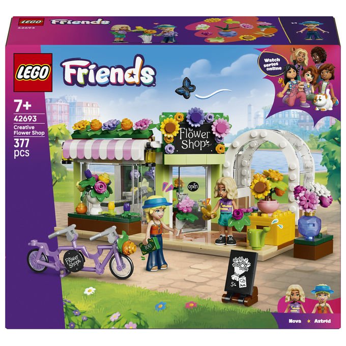 Lego 42693 Friends Negozio di Fiori Creativo Set Costruzioni 377 Pezzi 2 Minidoll Nova e Astrid da 7 Anni