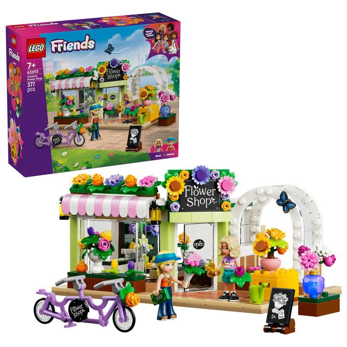 Lego 42693 Friends Negozio di Fiori Creativo Set Costruzioni 377 Pezzi 2 Minidoll Nova e Astrid da 7 Anni